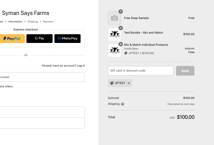 Example of the coupon code being added to the cart automatically